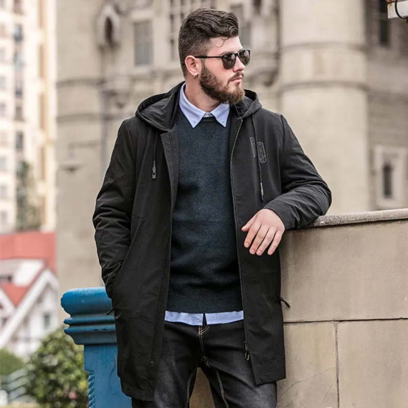 Men's Brand Plus-size Jacket L-8XL Autumn Men's Casual Black Trench Coat Men's Long Hooded Loose Windbreaker