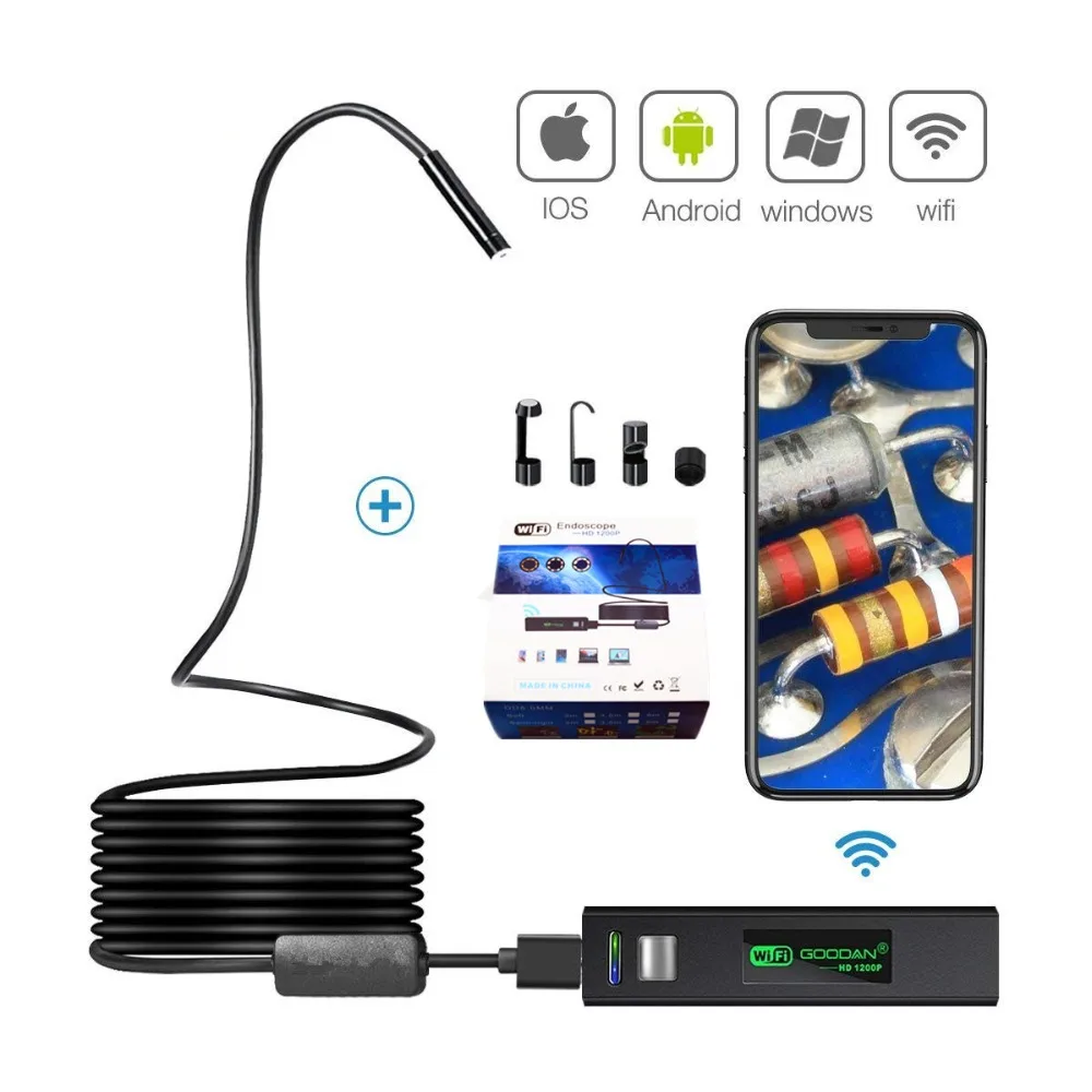 Goede Draadloze Endoscoop 1200 p WiFi Borescope Inspectie Camera met 8 verstelbare led voor Android en IOS Smartphone, Tafel, PC