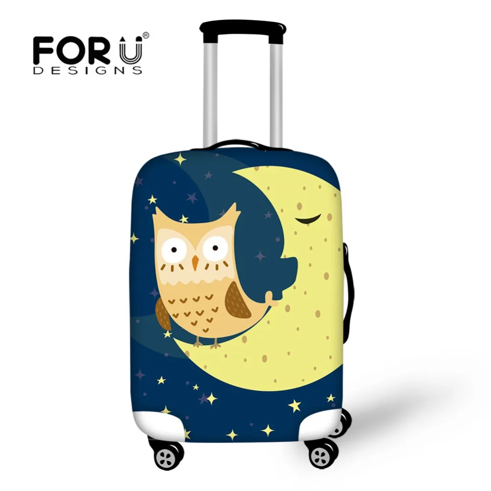 

FORUDESIGNS Suitcase Cover Protector Moon Owl Lovely Print Trolley Case Elastic Travel Luggage Dust Cover for 18-30 inch Trunk