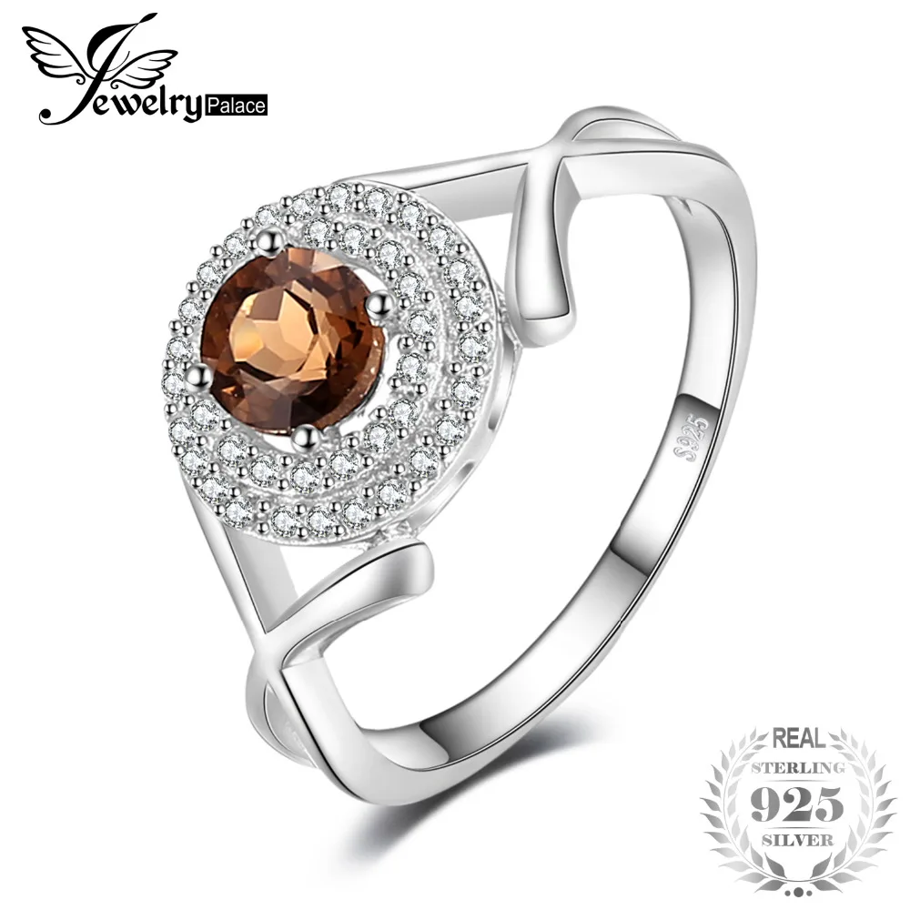 

JewelryPalace Fashion "X" marks 0.65ct Round Natural Smoky Quartz Anniversary Ring For Women Genuine 925 Sterling Silver Jewelry