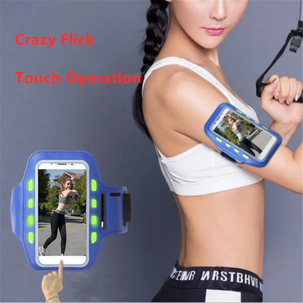 

Universal Outdoor Sports PU Mobile Phone Armband Bag LED Flashing Light Arm Band Sports Bag For 5.5 inch Phone