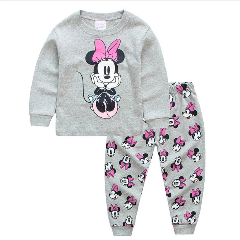 Для малышей; пижамы для девочек комплект весенний хлопковый комплект одежды одежда для сна для маленьких мальчиков с изображением Минни, Костюмы, одежда для сна, Детская Пижама, для детей на возраст 2, 3, 4, 5, 6, 7 лет - Цвет: gray
