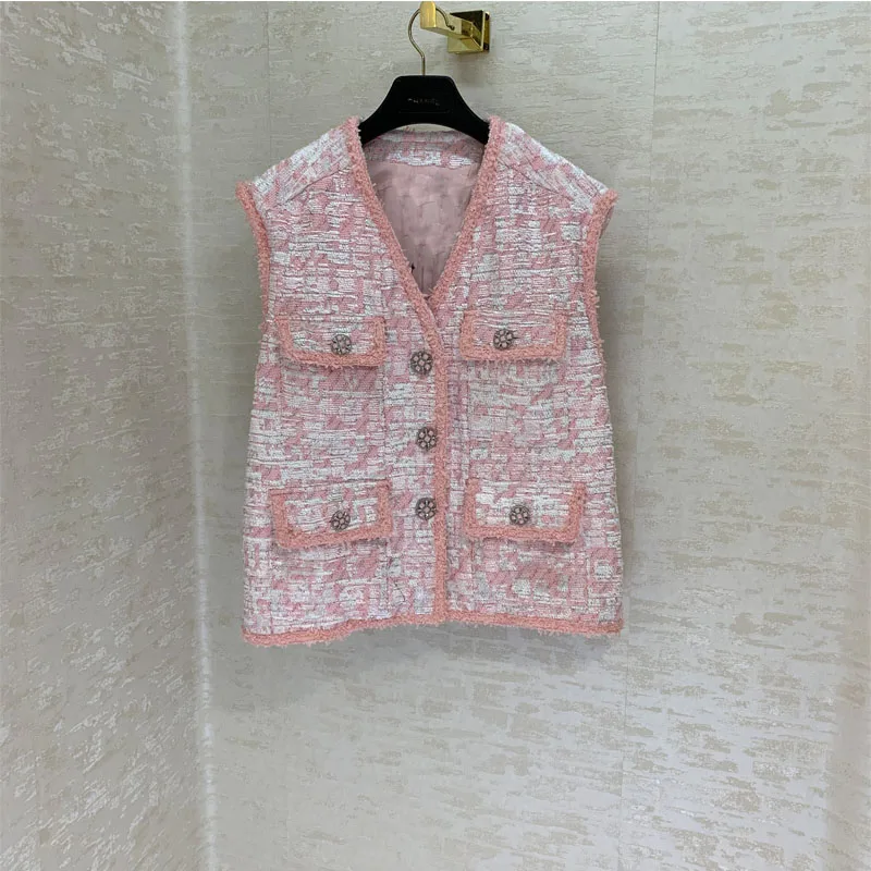 

2019 autumn and winter new clothing women custom woven fabric temperament pink loose vest women's shirt high-end