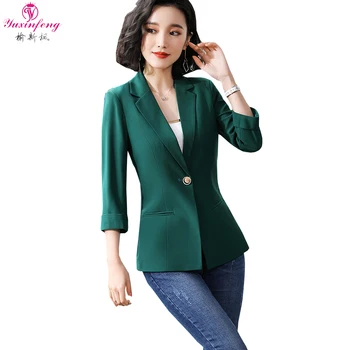 

Yuxinfeng Ladies Blazers Autumn Summer Seven-point Sleeve Plus Size Suit Blazer Women One Button Casual Work Wear Jackets Green