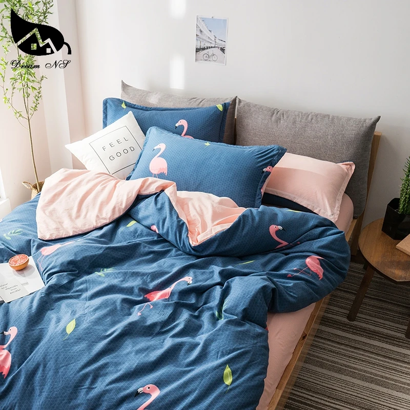 Dream Ns Dark Blue Pink Bedding Set Washed Cotton Super Soft