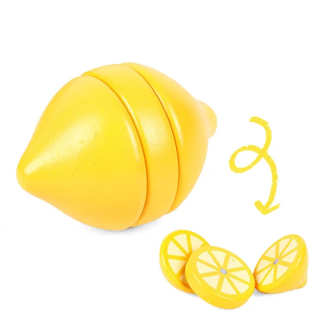 [Toy Woo] Wooden Cutting Kitchen Toy Pretend Play Fruit Vegetable Baby Educational Food Toys Children's Kitchen Play Gifts Three lemons