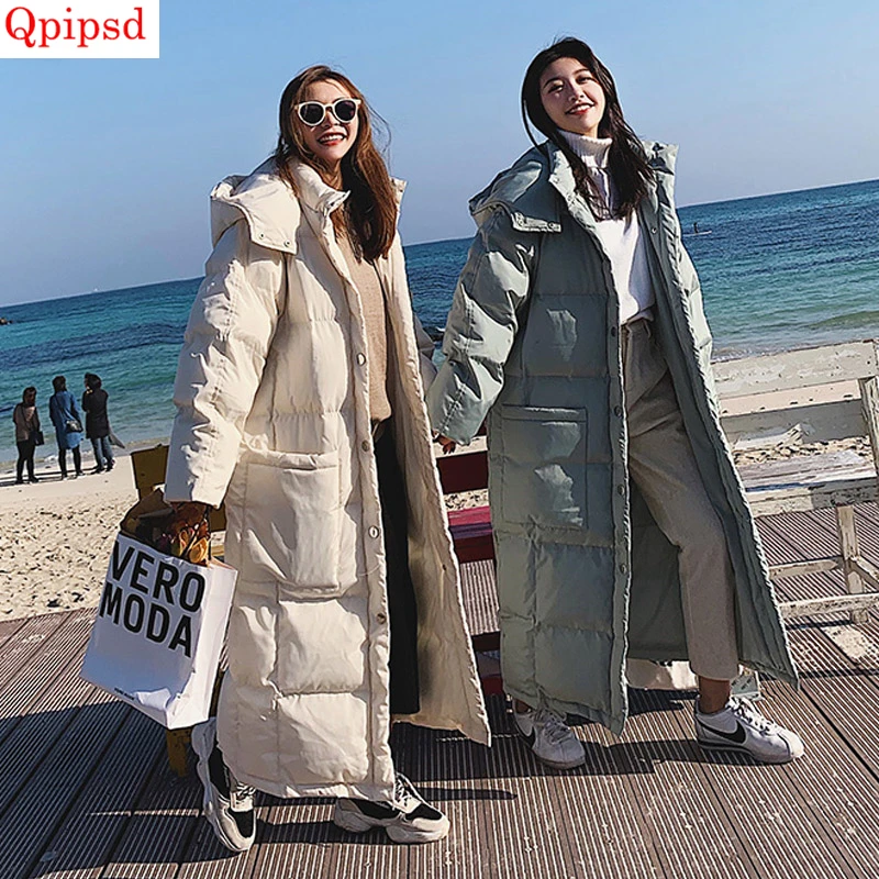 

Long down cotton jacket coat 2019 winter new down parkas womens thicken warm down cotton coats female hooded solid down jackets