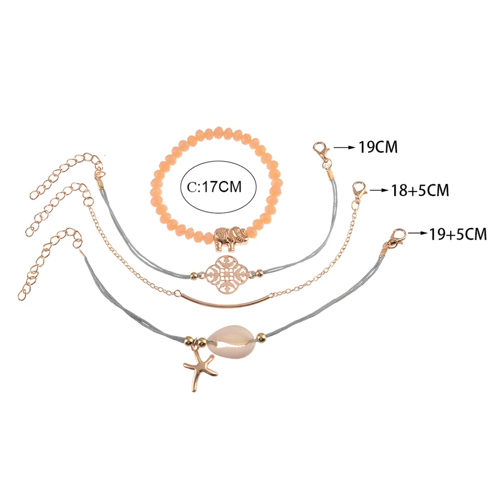 Sindlan 4 шт. в богемном стиле слон в виде ракушки натуральный браслет набор золотой цветок Морская звезда браслеты-талисманы для женщин наручные ювелирные изделия