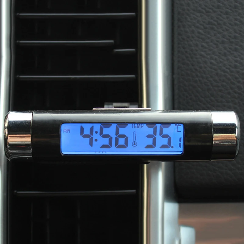 

2 In 1 Car LCD Digital Backlight Automotive Thermometer Clock Calendar Display Car Air Vent Outlet Clip-on Clock