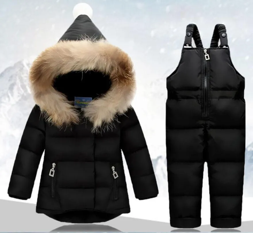 

Children Set Boys Girls Clothing Sets Russia Winter Hooded Down Jackets+Trousers Waterproof Thick Warm Track sut Kids Clothing