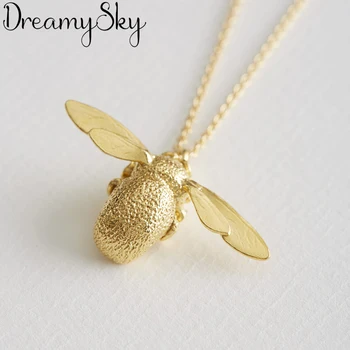 

Simple Silver Color Bee Necklaces For Women Long Chains Honeybee Necklaces Statement Jewelry Girls Gift 2019
