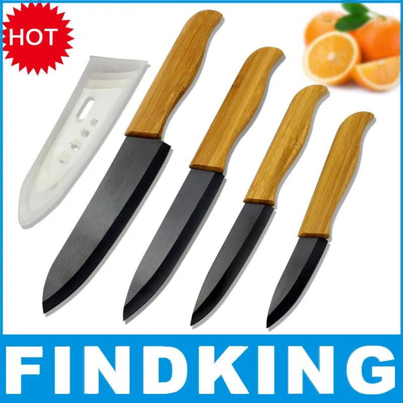

Quality sharp 4pcs Ceramic knife set Bamboo handle black blade ceramic Knife Set tools 3" 4" 5" 6" inch Kitchen Knives Covers
