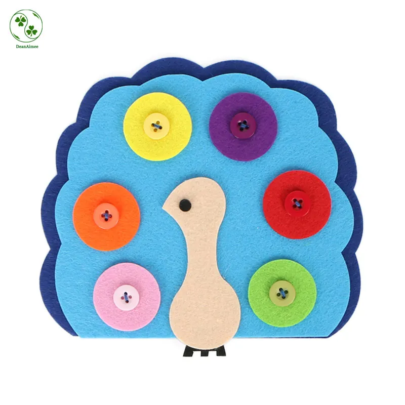 

Kindergarten Felt Puzzle Button Peacock For Teaching Toys Kids Early Learning Handmade Fabric Peacock Felt Cloth Craft