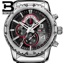 Швейцарские часы мужские роскошные брендовые наручные часы Бингер кварцевые мужские часы многофункциональные военные секундомер часы glowwatch B6011