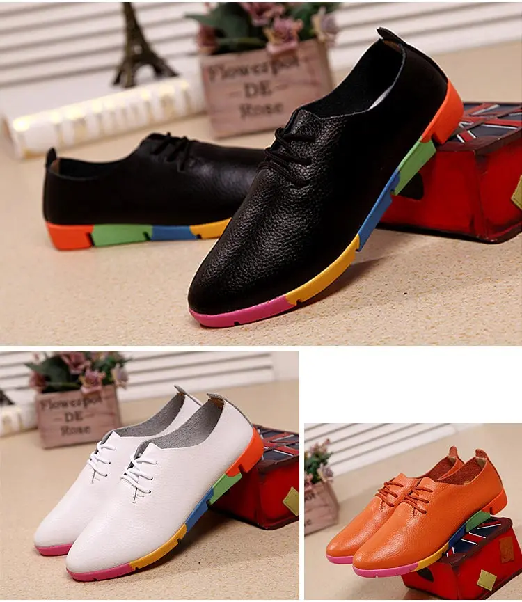 Flats shoes women loafers fashion lace-up sneakers women shoes genuine leather casual shoes woman lace-up women sneakers