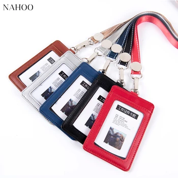 

Nahoo Hospital Nurse Staff Name Badge Label Holder Leather Lanyard Reel Card Genuine Leather Card Holder