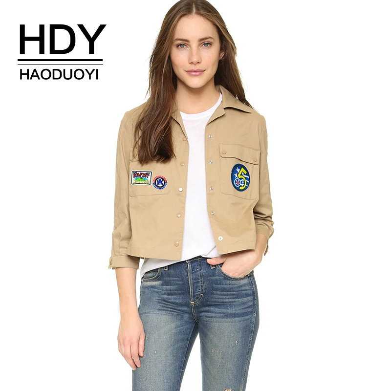 

HDY Haoduoyi 2019 New Arrival European And American Fashion Casual Jacket Back Shoulder Fold Pattern Patch Lapels Short Coat