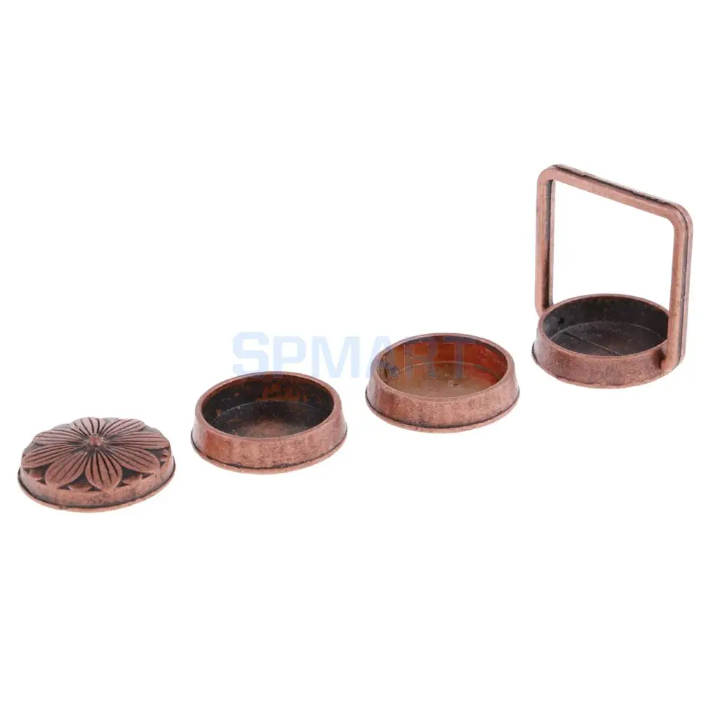 Vintage 1/12 Miniature Copper 3 Layer Lunch Box Kitchen Groceries for Dolls House Decor Accessories