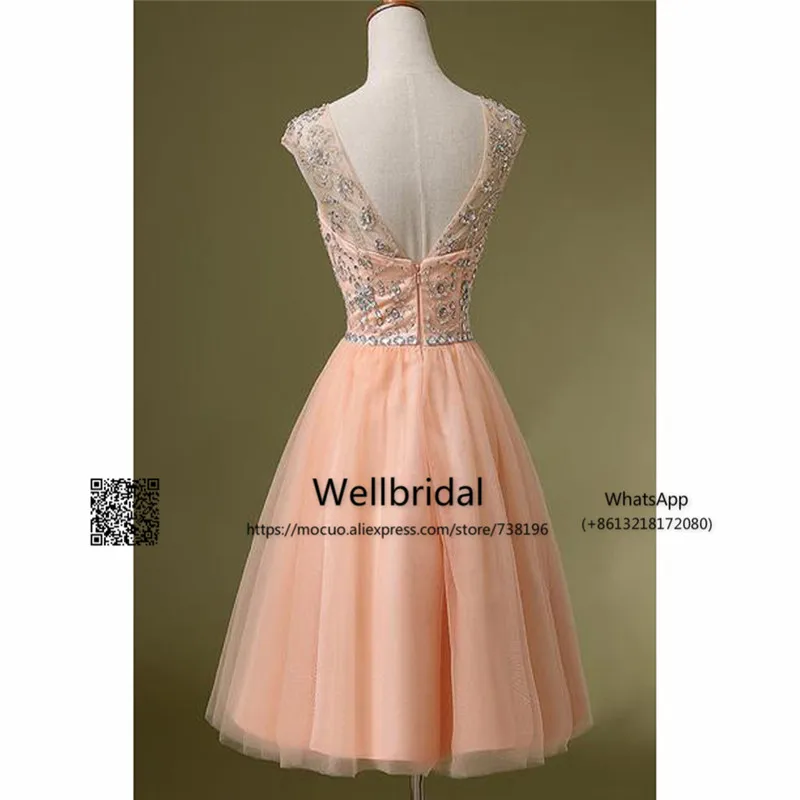 Blush Pink Backless Tulle Short Prom Homecoming Dresses 2