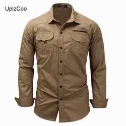 UplzCoo Мужская рубашка мужские больших размеров рубашки Slim Fit уличная Мужская Повседневная рубашка с длинными рукавами Однотонная рубашка