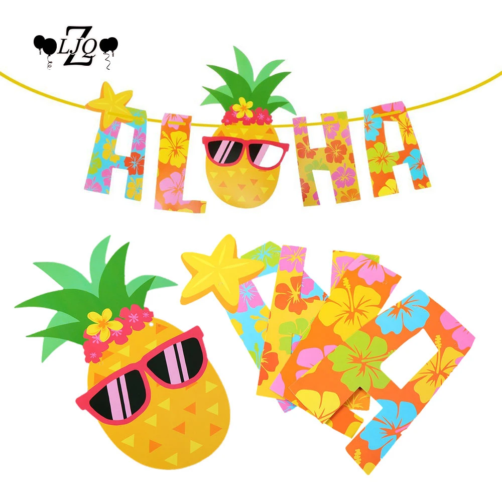 Hawaiian Tropical Pineapple Summer ALOHA Party Banner Garland Bunting Home Decor Hawaiian Tropical Pineapple Summer ALOHA Party Banner Garland Bunting Home Decor