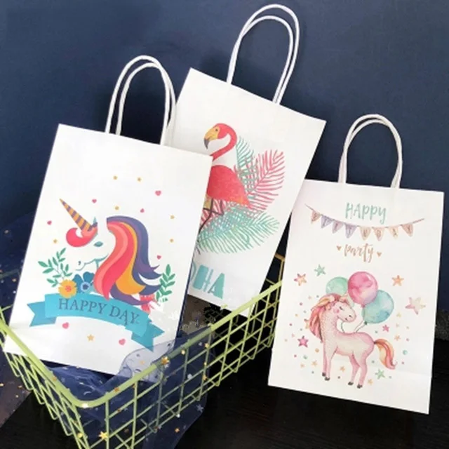 

6pcs Unicorn Paper Gift Bag Flamingo Candy Bag Packing Pouches With Handle for Birthday Wedding Christmas Party Return Gift Bag