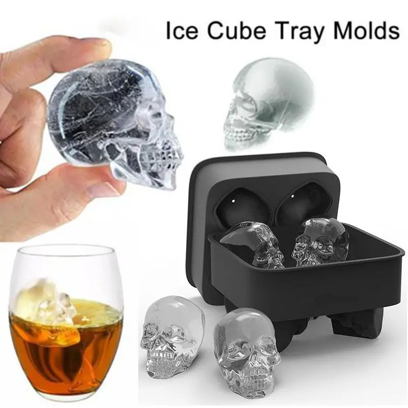 3D Ice Cube Maker Skull Shape Bar Party Mold Silicone Tray Chocolate Mould Whiskey Wine Cocktail Skeleton Cream DIY Tool | Дом и сад