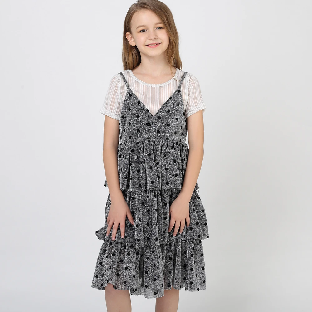 

Girls Summer Clothing Cute Dot Layered Dress Princess Dress Wedding Dress 2019 Children Clothing For Girls 5-14Y