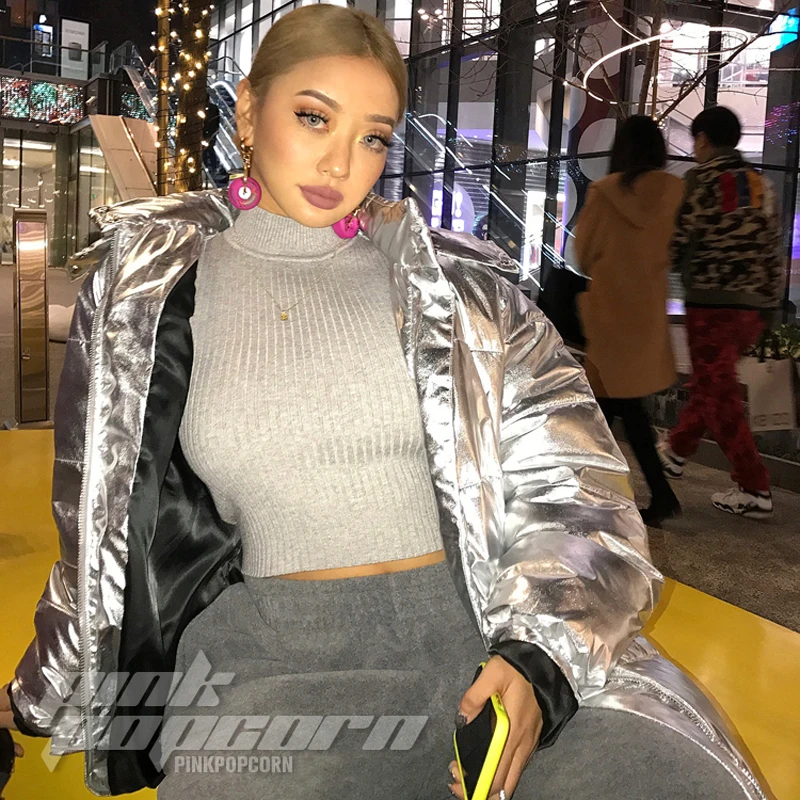 Chaud Femmes Parkas Hiver Argent Qualité À Rembourré Capuchon Veste Bomber Brillant 1 Coton Haute Streetwear Parka Manteau Longue PxPXqp0w
