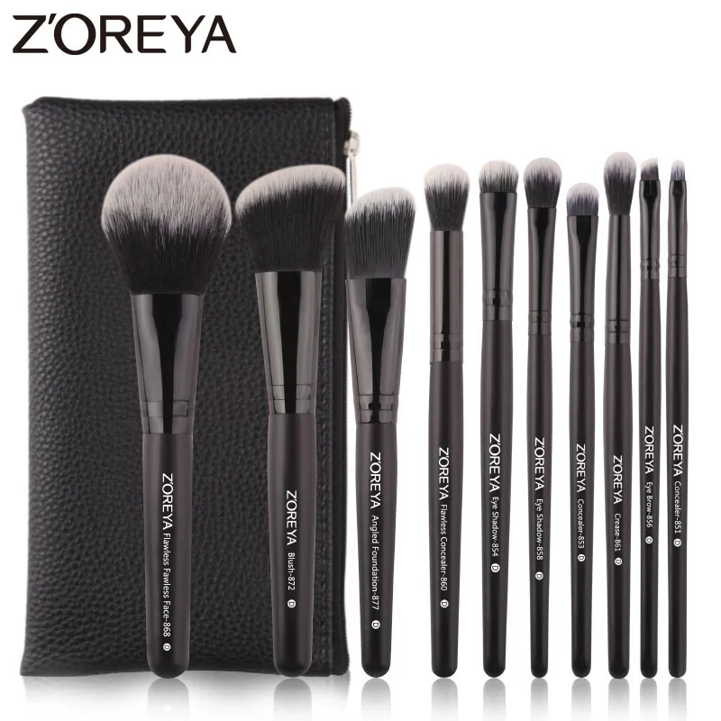 Pаспродажа Zoreya брендовые черные кисти для макияжа 10 шт. синтетические волокна косметический набор складки бровей Румяна кисти для макияжа Начинающий