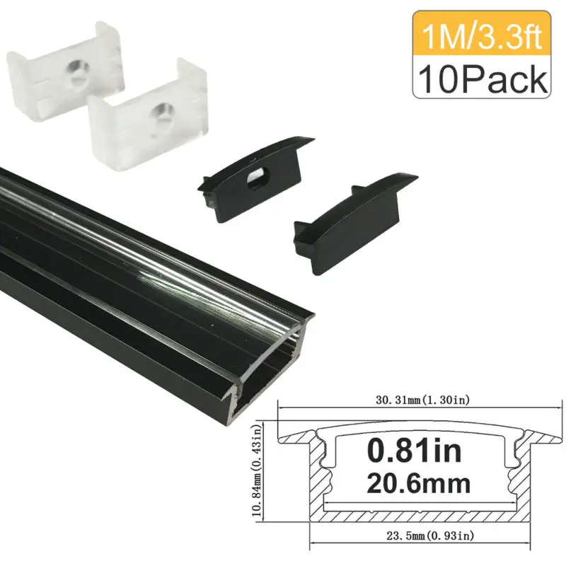 

10M/lot 10X1M(3.3ft) Black U-Shape 20mm Aluminum LED Channel Kit for LED Strip Light Installation Aluminum LED Lighting Profile