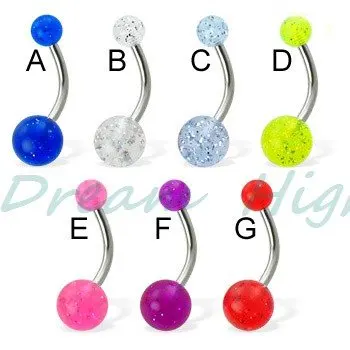 

HENGKE Jewelry Free Shipping UV Acrylic Navel Piercing Belly Ring Bar For Girl 100 Pcs/lot Mixed Color Promotional Gift