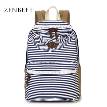 

ZENBEFE Canvas Backpack Striped Women Backpack Capacity School Bag For Teenage Girl Quality Travel Bag Daypack Backpacks Mochila
