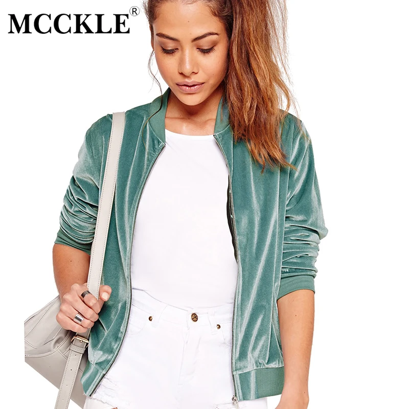MCCKLE 2017 Autumn font b Women b font Velvet Bomber font b Jacket b font Ladies