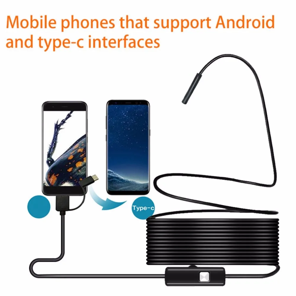 

3 in 1 Semi-rigid USB Type-c Inspection Endoscope Waterproof 7.0mm Mini Camera Hard Cable with LED Light for Android PC Laptop