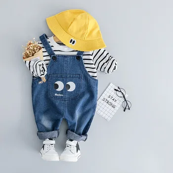 

2019 Spring New Baby Boy Clothes Baby Girl Clothes Cute Cartoon Long-Sleeved T-Shirt + Denim Bib Two-Piece Suit Children Clothes