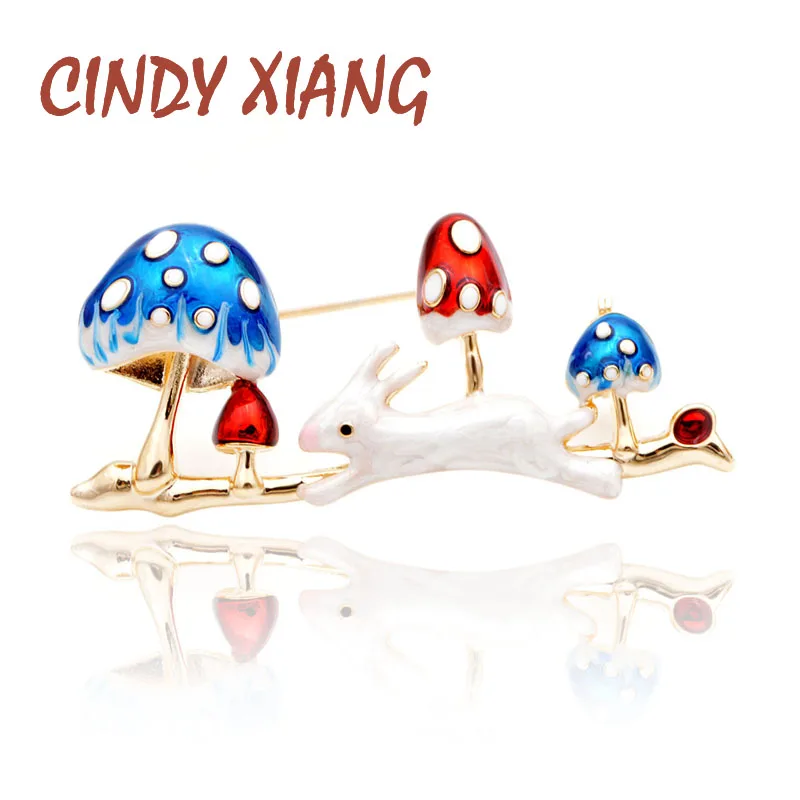 

CINDY XIANG New Arrival Enamel Mushroom and Rabbit Brooches for Women Colorful Fashion Carton Animal Pins Summer Jewelry Kids
