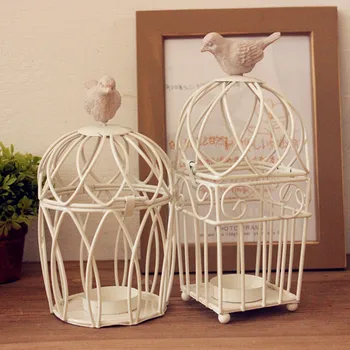 

European White Wedding Iron Birdcage Candle Holders Novety Item Retro BIRD Candle Holders Candle Stick Home Decoration