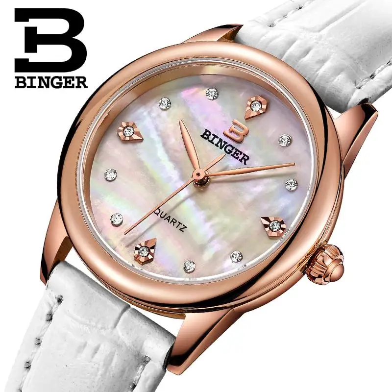 

2018 New Binger women's watches luxury quartz waterproof clock 3 color available genuine leather strap Wristwatches BG9006-2