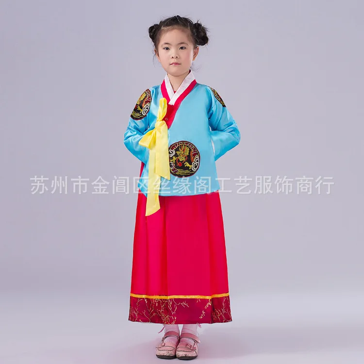 Новинка; высокое качество; детское традиционное корейское платье с вышивкой для девочек; Национальный карнавальный костюм в Корейском стиле; - Цвет: Blue