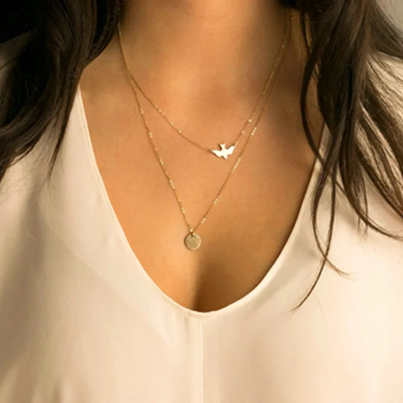

Round charm plating multilayer pendant necklace gold chain jewelry long necklaces and pendants women's summer necklace