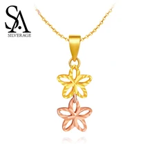 SA SILVERAGE Yellow Gold Pendant Necklaces 18K Rose Gold Woman Pendant 2019 Chain Necklaces Real Rose Gold Jewelry Rose Platinum real 24k yellow gold pendant women 999 gold 3d heart pendant