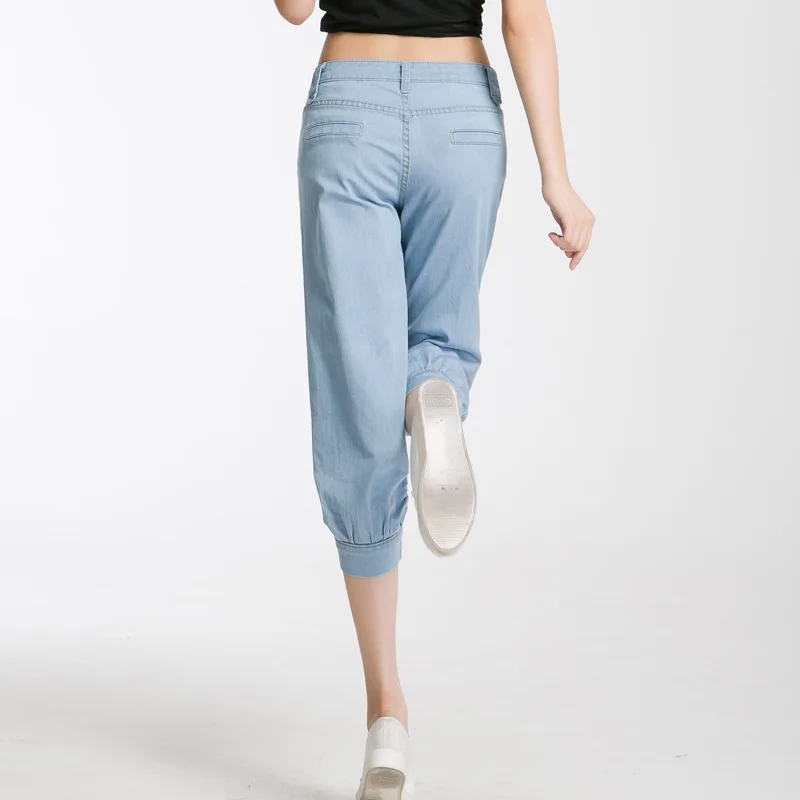 Summer Women Mid waisted Loose Harem Pants Jeans No