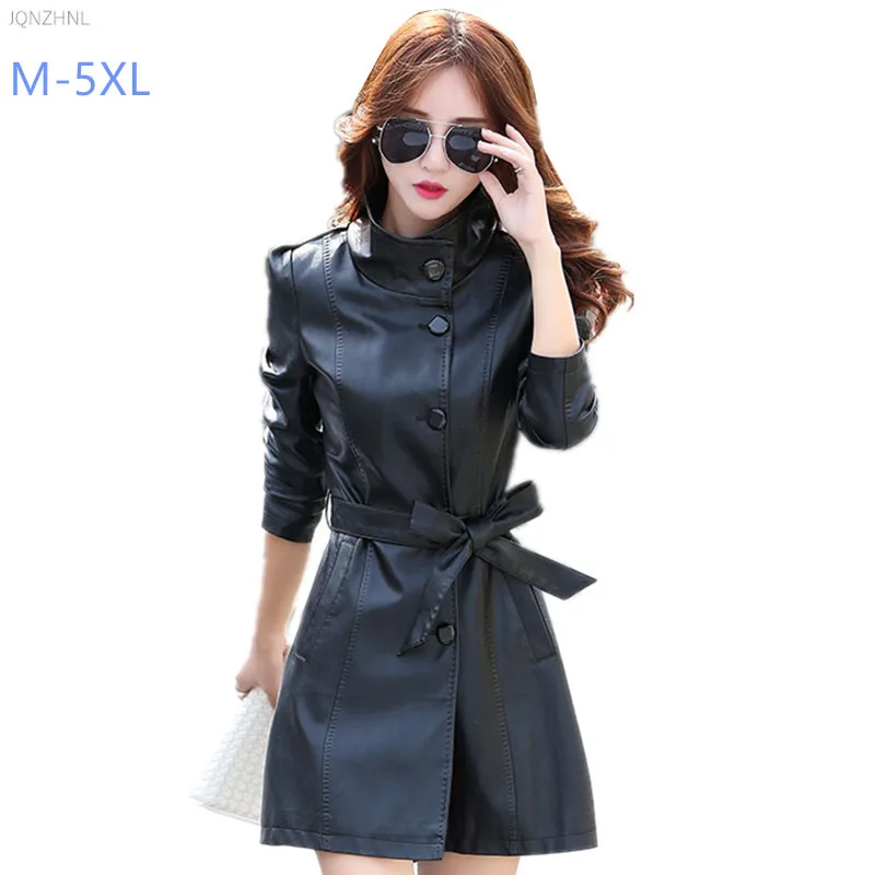 Autumn Winter Leather Slim Was thin Jacket Women Plus Size