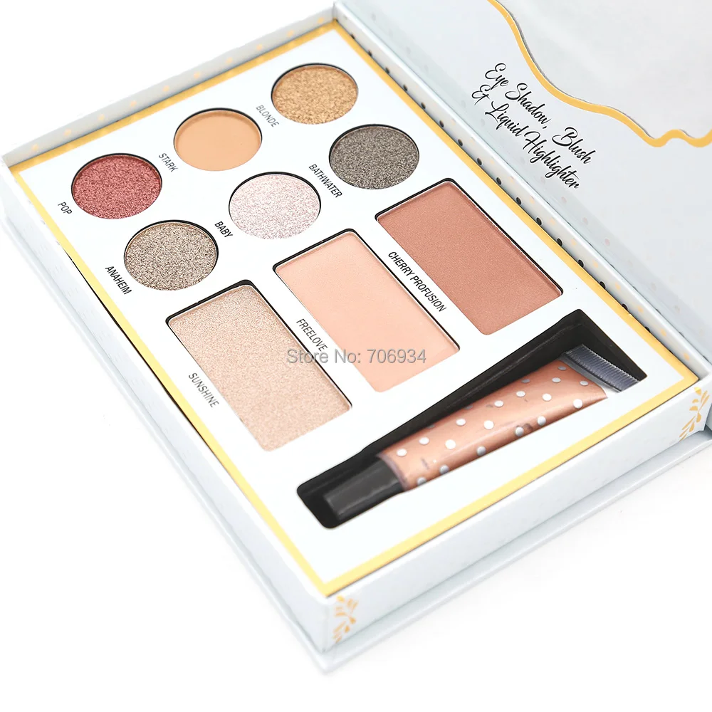 Sombra de Olhos + Blush + Iluminador Paleta de Sombras de 9 Kit de Maquiagem Cores Conjunto Profissional Líquido Cs380 1 2 Paleta de sombras de 9 cores, 1