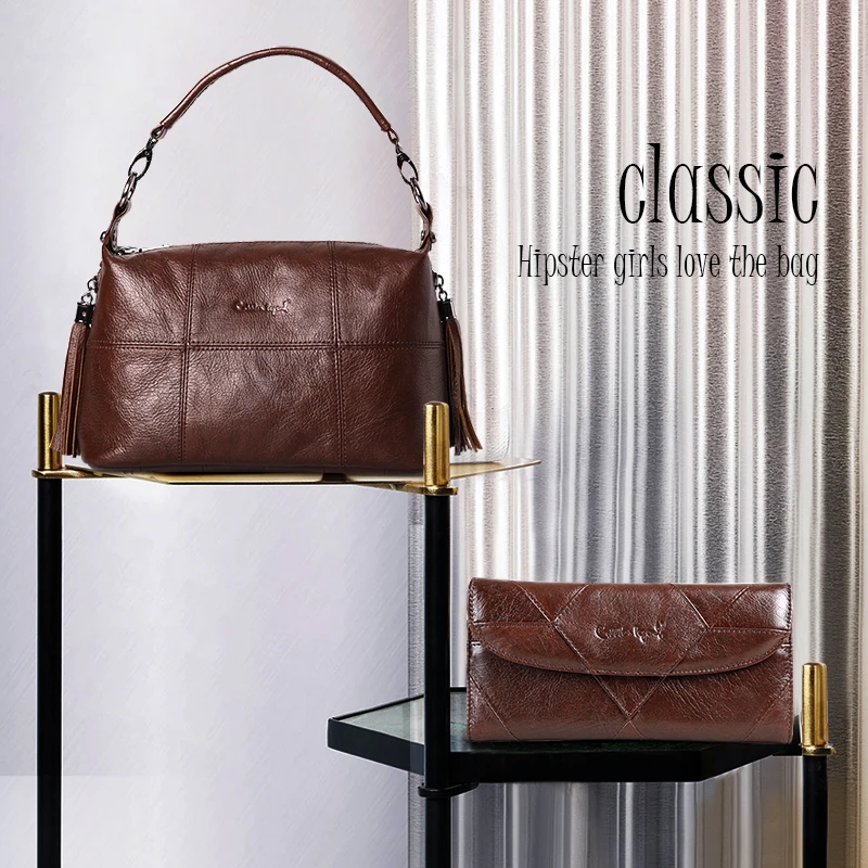

Cobbler Legend Brand Genuine Leather Women 2 Pcs Bag Set Shoulder Crossbody Bag Tote Handbag + Women Wallet Female Purse 2019