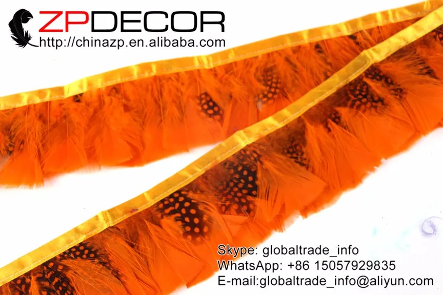 dyed orange Turkey T-Base Plumage Feather trim with guinea feathers (44)