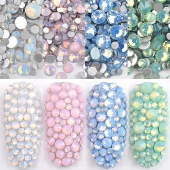 

1 Pack Multi Size SS4-SS20 Opal Nail Rhinestones Flat Bottom Colorful Crystal Glass Gems For DIY UV Gel 3D Nail Art Decorations
