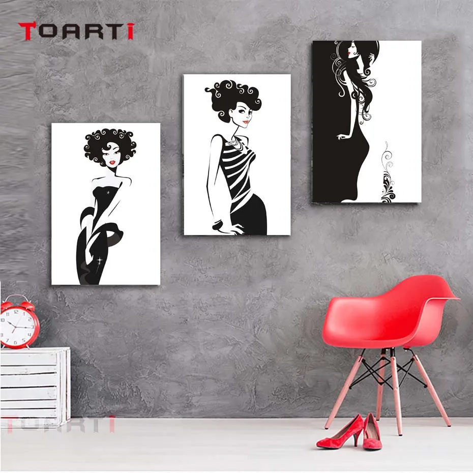 Modern Woman Fashion Show Sketch Wall Art Scandinavia Black&White Canvas Painting Vintage Poster&Prints Bedroom Decoration Mural (2)