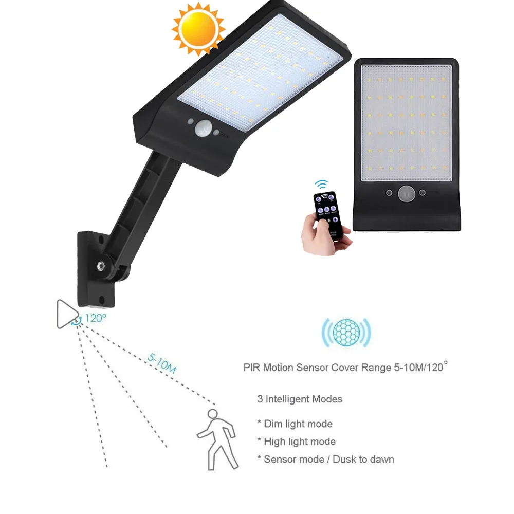 

remote control rotate bracket solar street light 48 LED Waterproof PIR Motion Sensor Wall Lamp 3 Mode Solar Light For Outdoor Ro